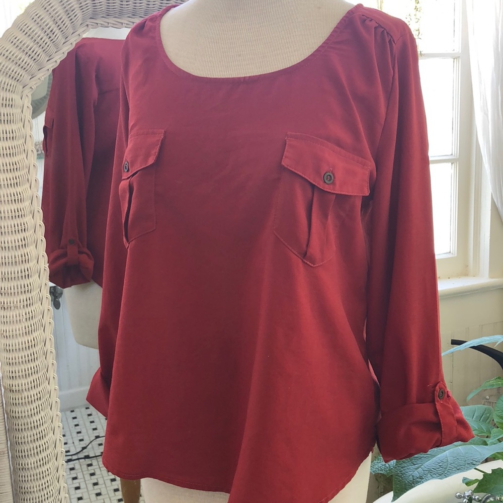 Rust Blouse Button Up Sleeves size M